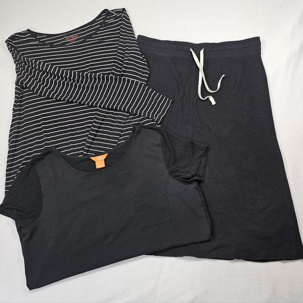 Joe Fresh 3pc Set Size M | Black Cotton Drawstring Skirt & 2 Tops Coastal Casual